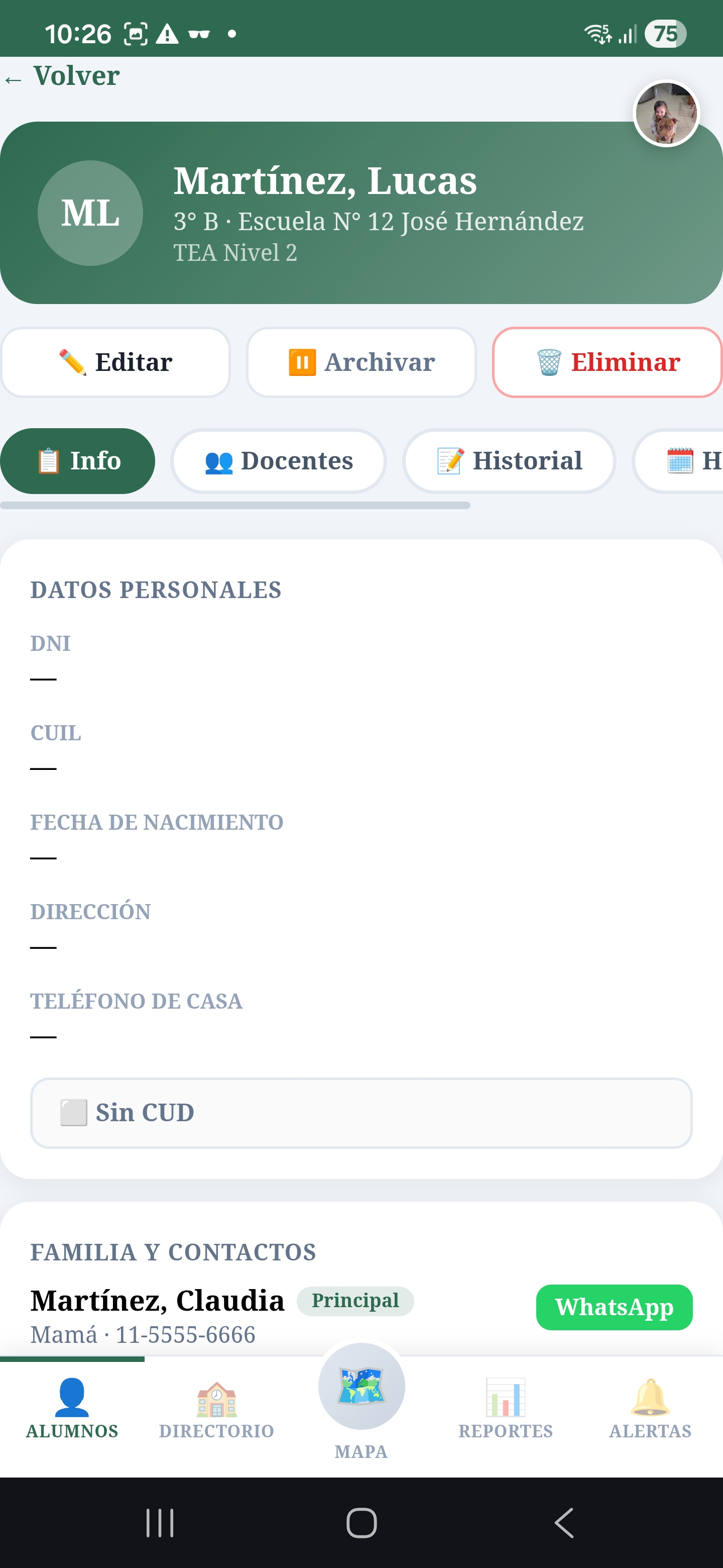 App Docente pantalla 2