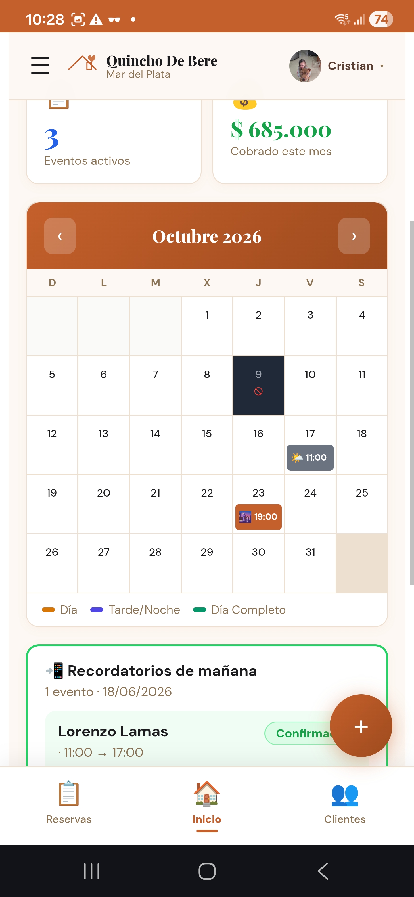 App Eventos pantalla 1