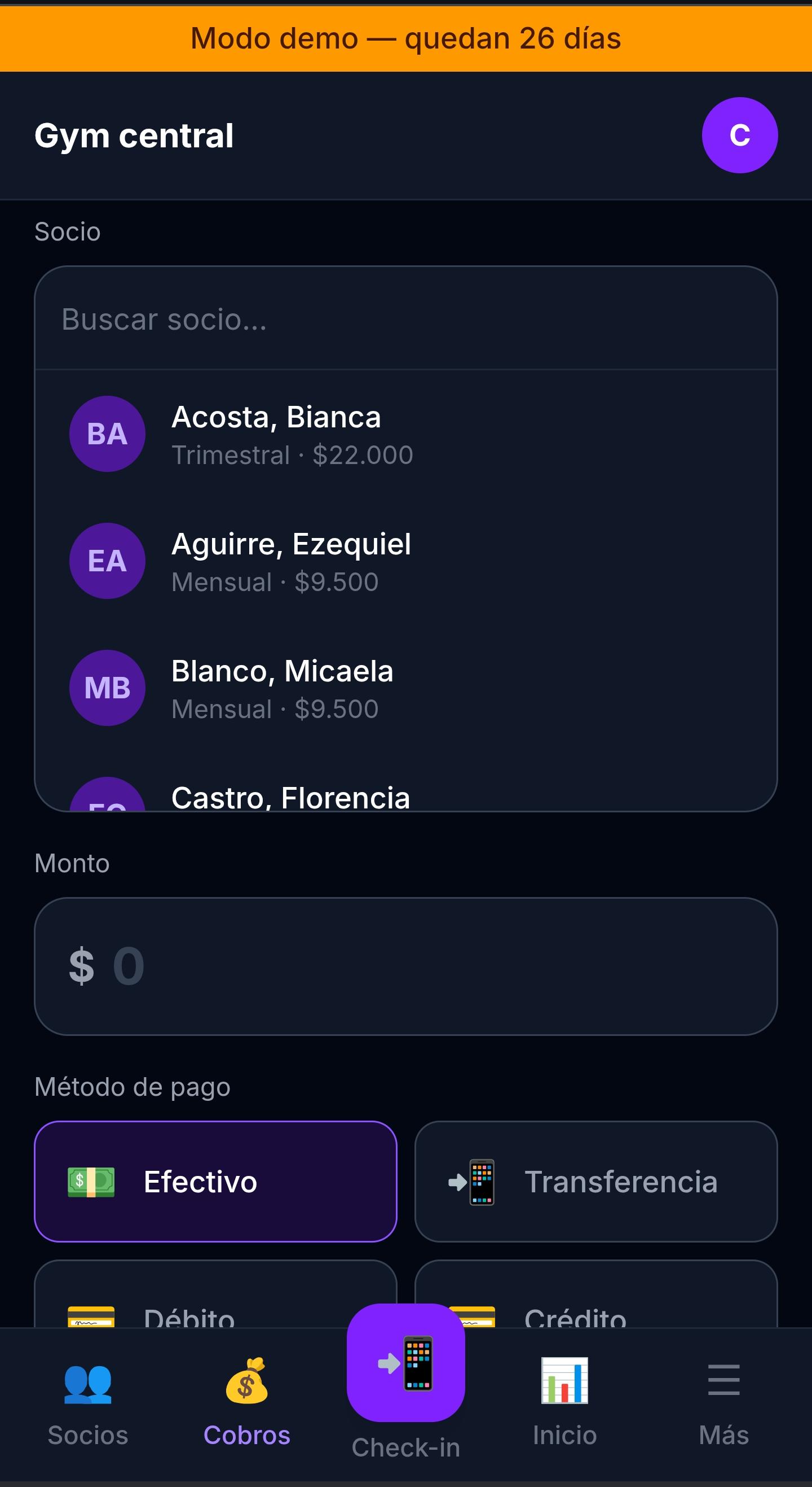 App Membresías pantalla 5