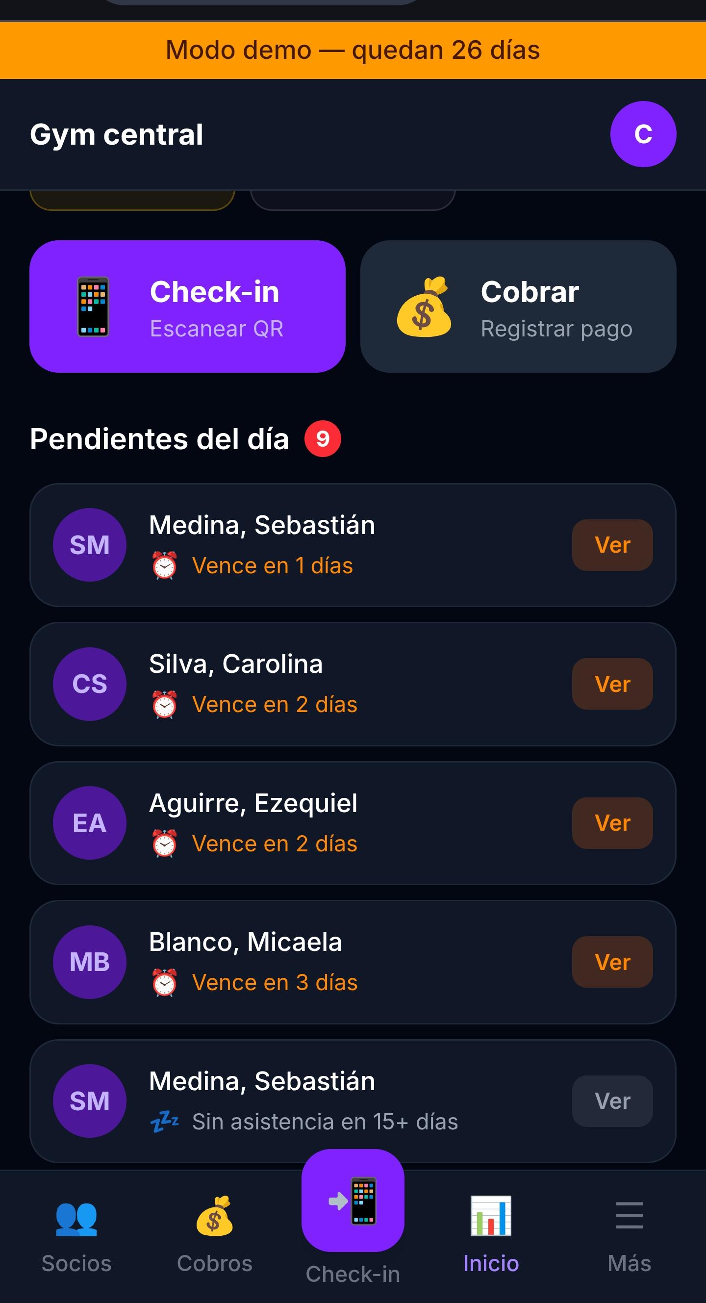 App Membresías pantalla 1