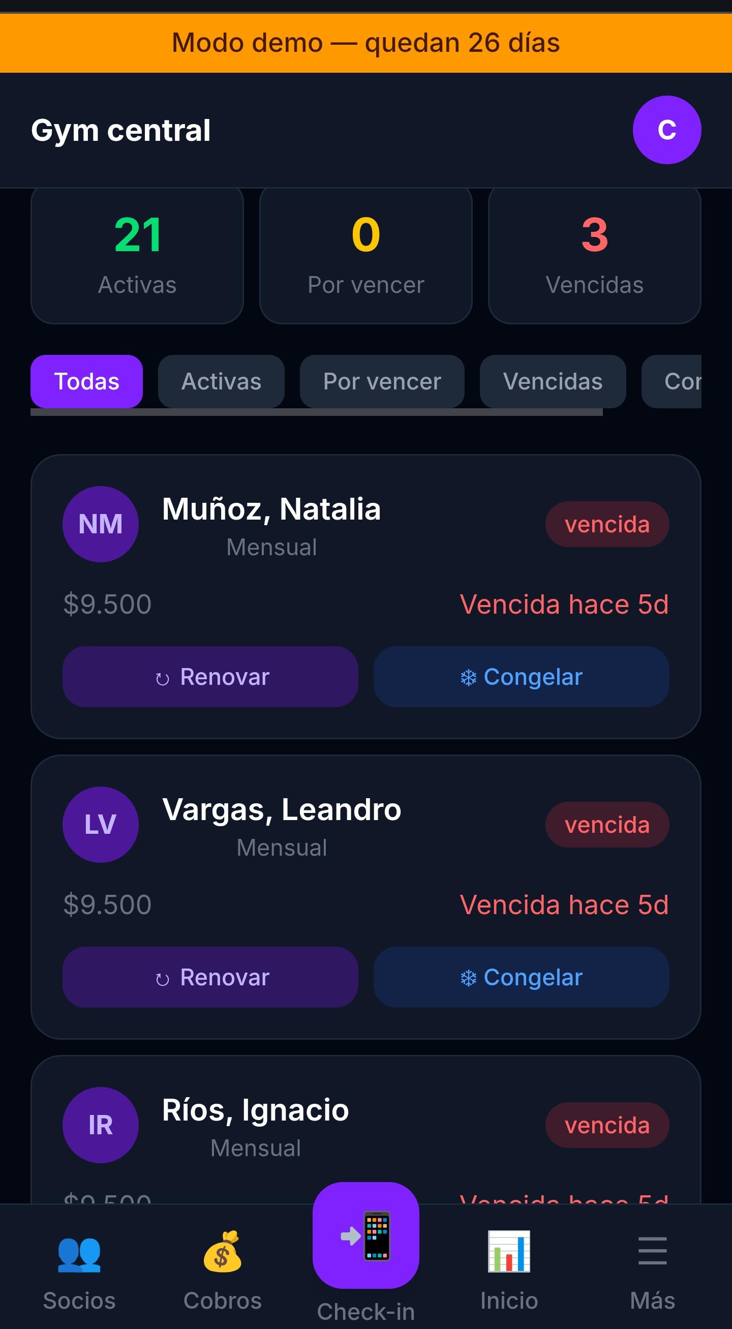 App Membresías pantalla 3