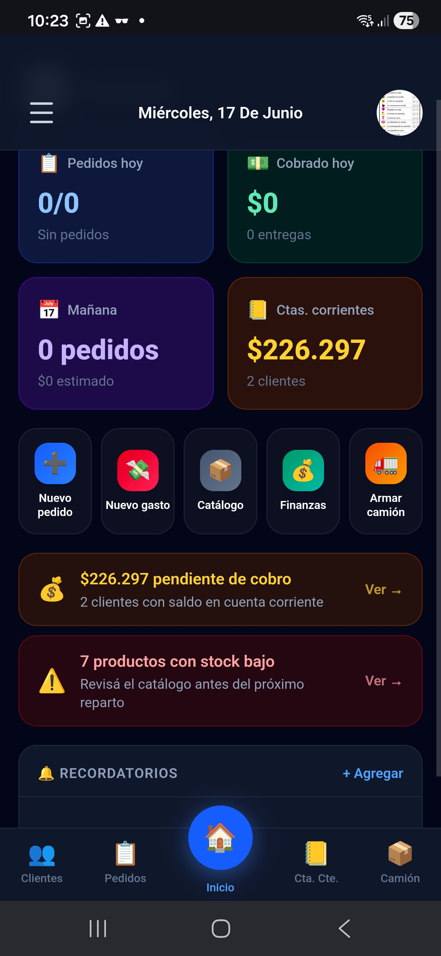 App Reparto pantalla 1
